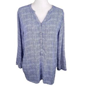 Grand & Greene Blue & White Rayon Coastal Button 3/4 Sleeve Top Size Medium